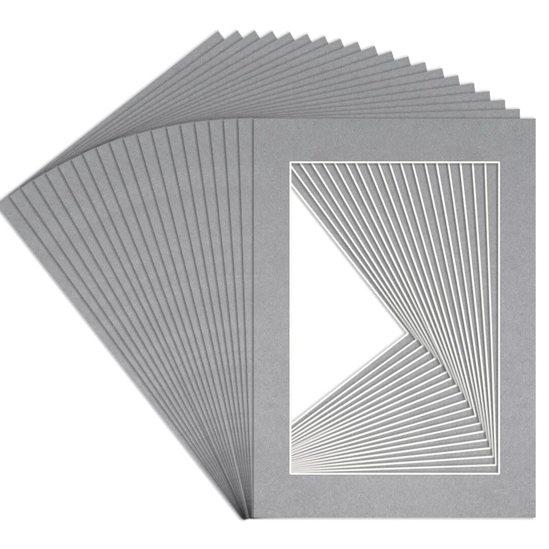 Procut Global A4 Silver Picture Mounts to Fit 9x6" Aperture - Precision Cut Cardboard Photo Mount - Ideal for Frames, Prints, Artwork & Certificates - Sizes & Colours Available - 20 Pack