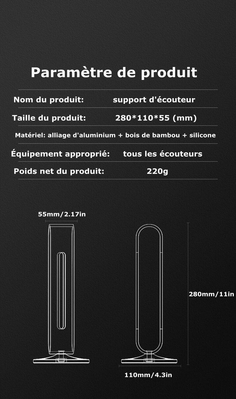 MRKU Supporto per Cuffie, Gancio per Auricolari, Appendiabiti da scrivania in bambù e Alluminio, espositore per Auricolari da Gioco, Accessori per riporre e riporre Gli Auricolari.