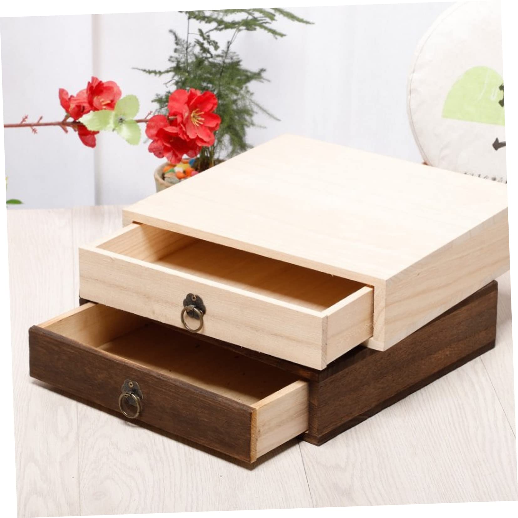 Vintage Teeschubladenbox, Braun, Zweilagig für Pu Erh