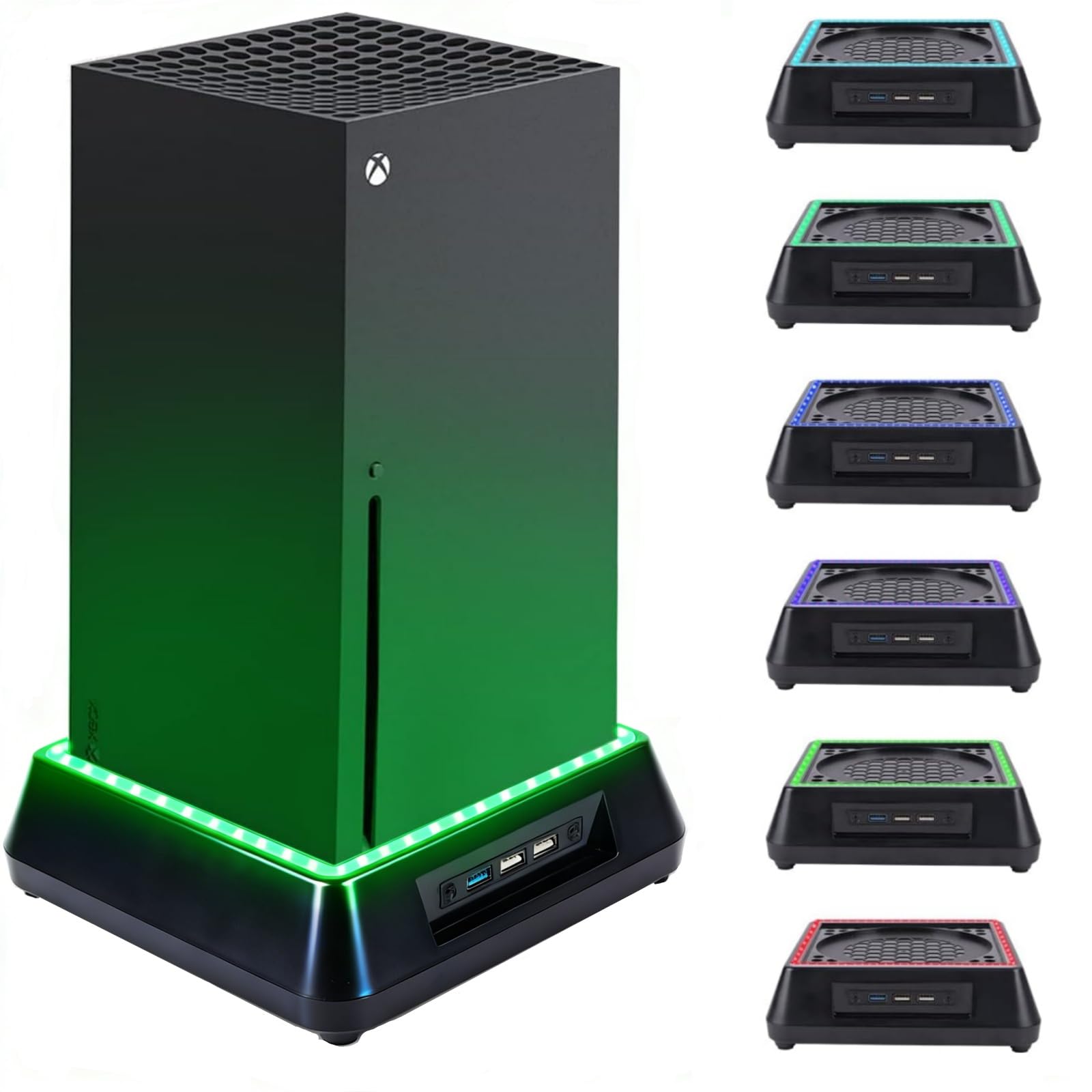 TechKen - Supporto per ventola di raffreddamento per Xbox Series X, TechKen con 3 livelli di velocità, regolabile, 7 modalità, luce LED colorata RGB (piccolo)