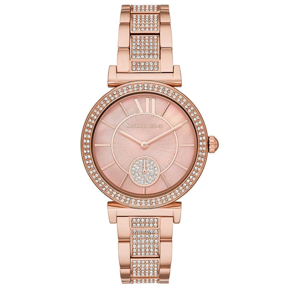 Michael Kors Abbey Reloj para Mujer, Movimiento de Cuarzo con Correa de Acero Inoxidable o Piel