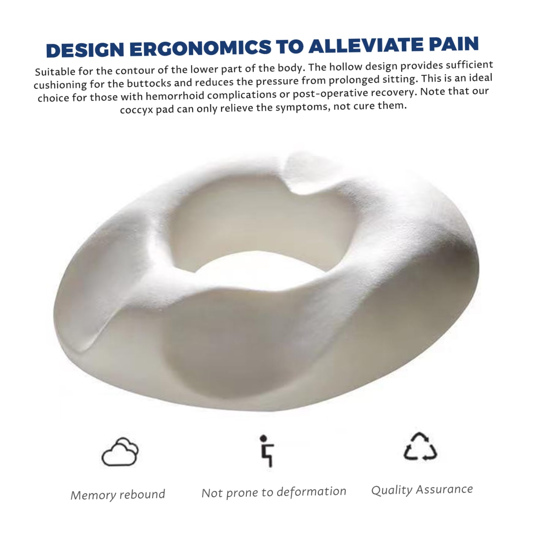 Cuscino a ciambella per emorroidi, cuscini per emorroidi a rimbalzo lento in memory foam per seduta antiscivolo e ispessito con foro di scarico della pressione e design inclinato Grigio