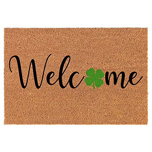 Coir Doormat Front Door Mat New Home Closing Housewarming Gift Welcome 4 Leaf Clover Shamrock St Patrick's Day (30