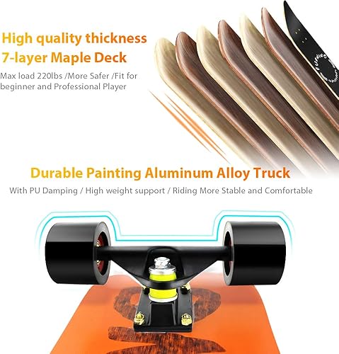 Miniatura 10 de Easy_Way Complete Skateboards- Standard Skateboards for Beginners Kids Boys Girls Teenager- 31''x 8''Canadian Maple Cruiser Pro Skate Board,