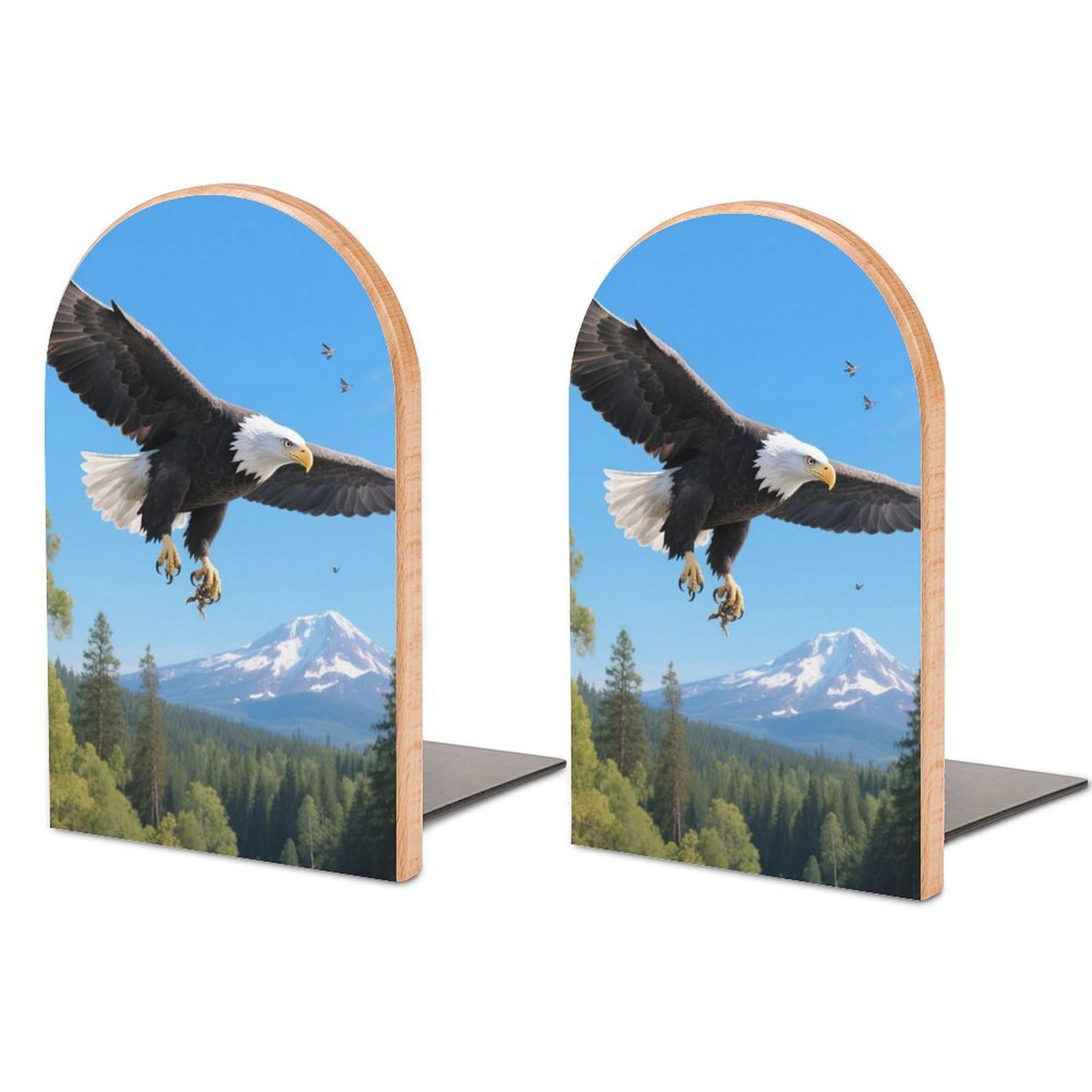 Patriotic Bald Eagle Book Ends for Shelves - 2 Pack Handmade Wooden Bookends with Metal Base, Sturdy Book Holder for Heavy Books Modern Decorative Book Stopper for Home Office