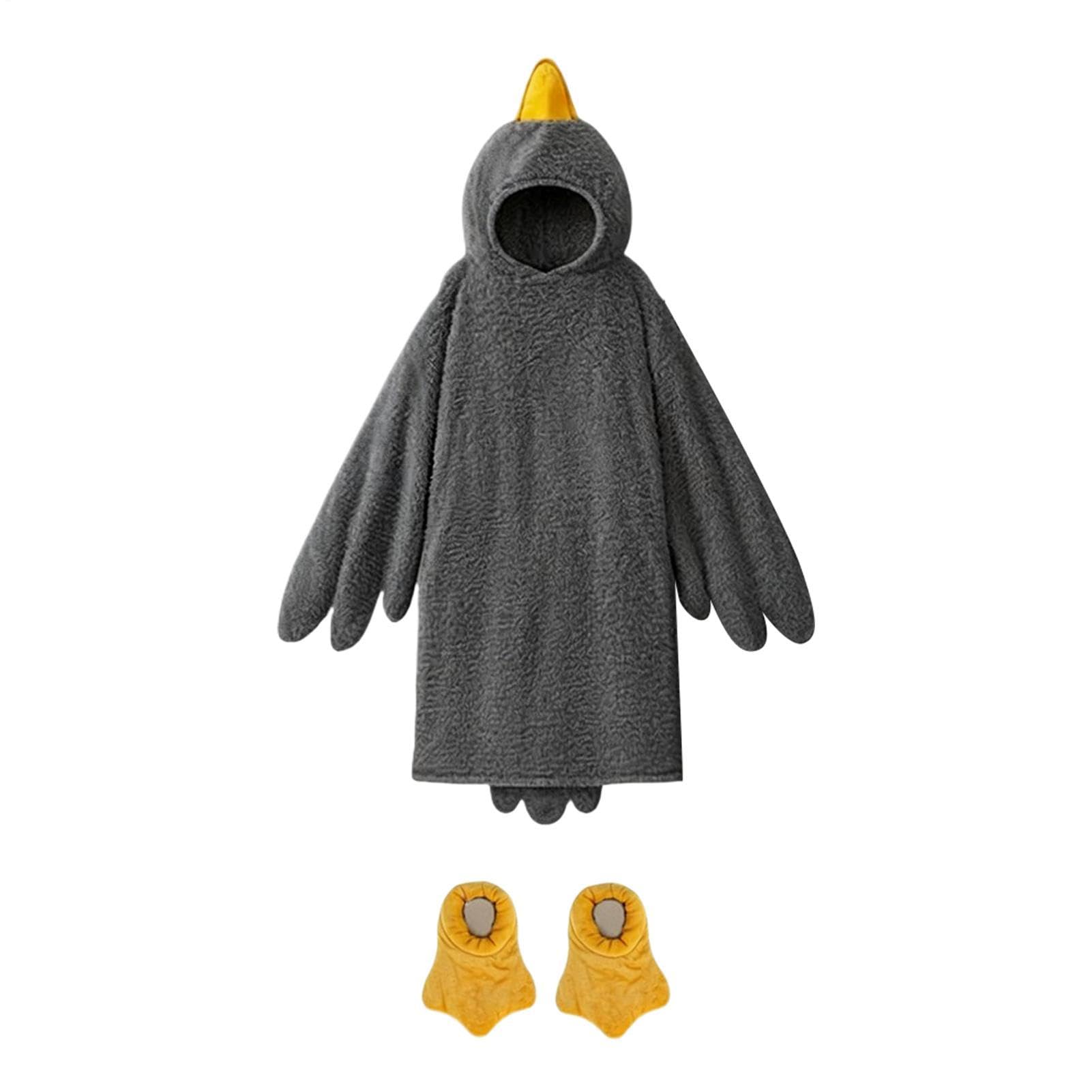 Tuta intera con cappuccio, coperta d'oca, per donne e uomini, pigiama divertente con grande oca grigia | Costume da anatra per cosplay, caldo set con scarpe, tutina morbida per feste invernali