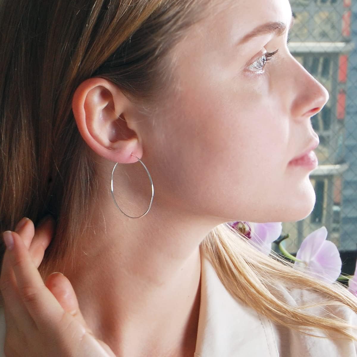 Thin Hoop Earrings for Women - Hypoallergenic Lightweight Wire Threader Loop Drop Dangles - Safe for Sensitive Ears - Plated in 925 Sterling Silver or 18K Gold - Image 5