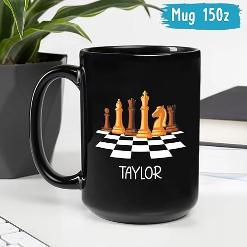 Miniatura 5 de Taza de café de ajedrez, regalos personalizados de cerámica para jugar ajedrez, tazas de jugador de ajedrez con nombre personalizado, regalos para