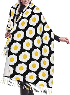 Breakfast Fried Eggs Pattern Scarf For Women Shawl Cashmere Feel Tassel Plaid Large Oversized Scarves Wraps