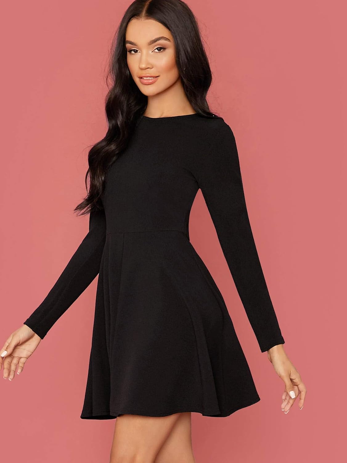 Long Sleeve Fit and Flare Skater Dress 
