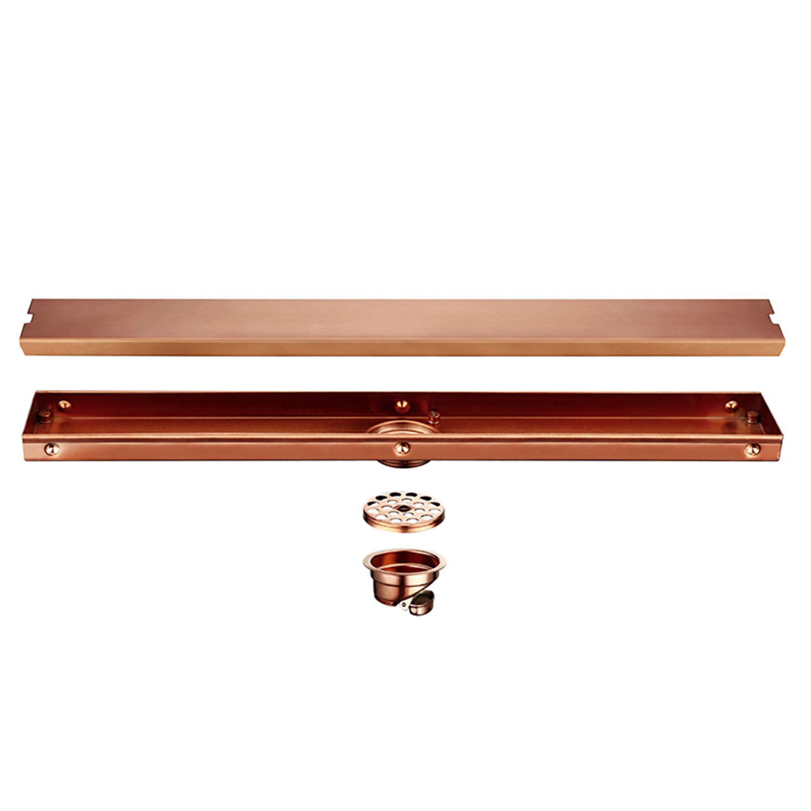 Scarico doccia lineare oro rosa, scarico bagno in acciaio inox 600 mm, scarico a pavimento rettangolare con inserto lineare antiodore
