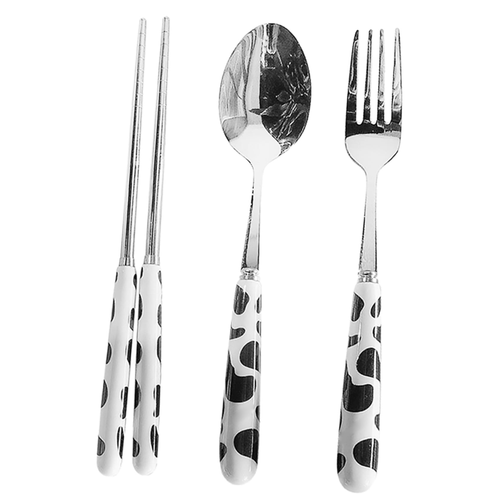 ERINGOGO Cartoon Cow Tableware Stainless Steel Travel Utensils Portable Camping Lunch Box Utensil for Work Spoon Fork Chopsticks
