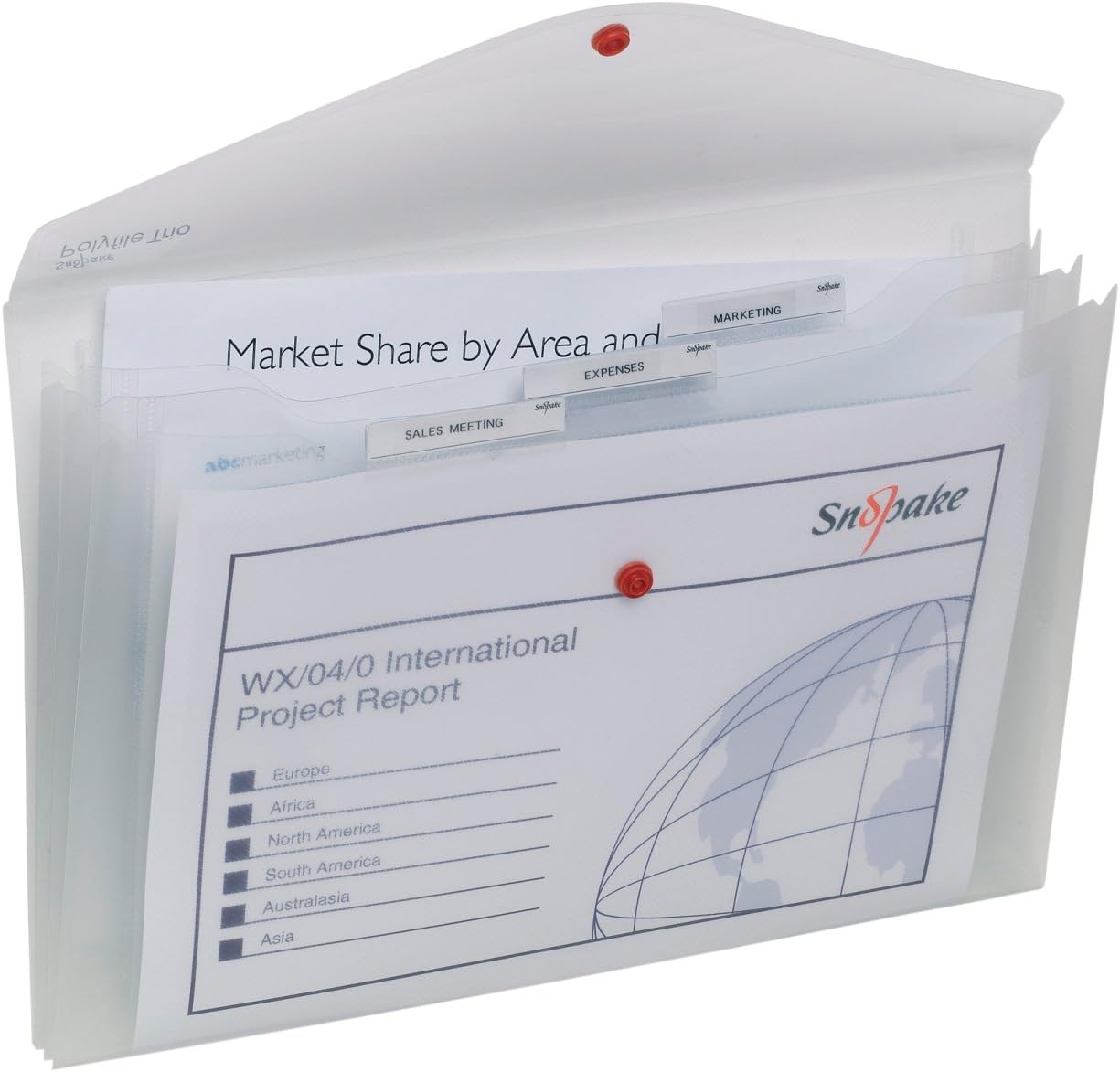 Snopake 14966 Polyfile Trio Foolscap 3 Pocket Popper Wallet File with Press Stud and Tabs - Classic Clear (Pack of 5)