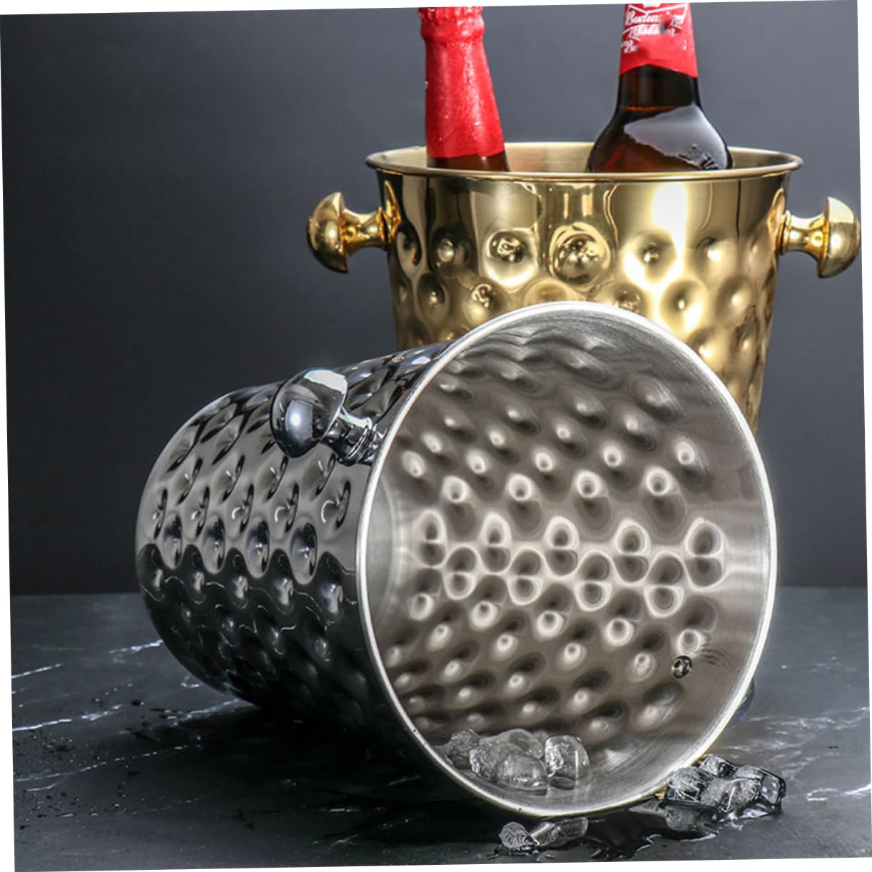 1 Pc cubeta de Hielo Golden Dorado Cubo de Botella de Vino Cubo de Hielo de Cerveza Cubo de Hielo para Bar contenedor de Hielo de Acero Inoxidable merienda envase Cubo de champán