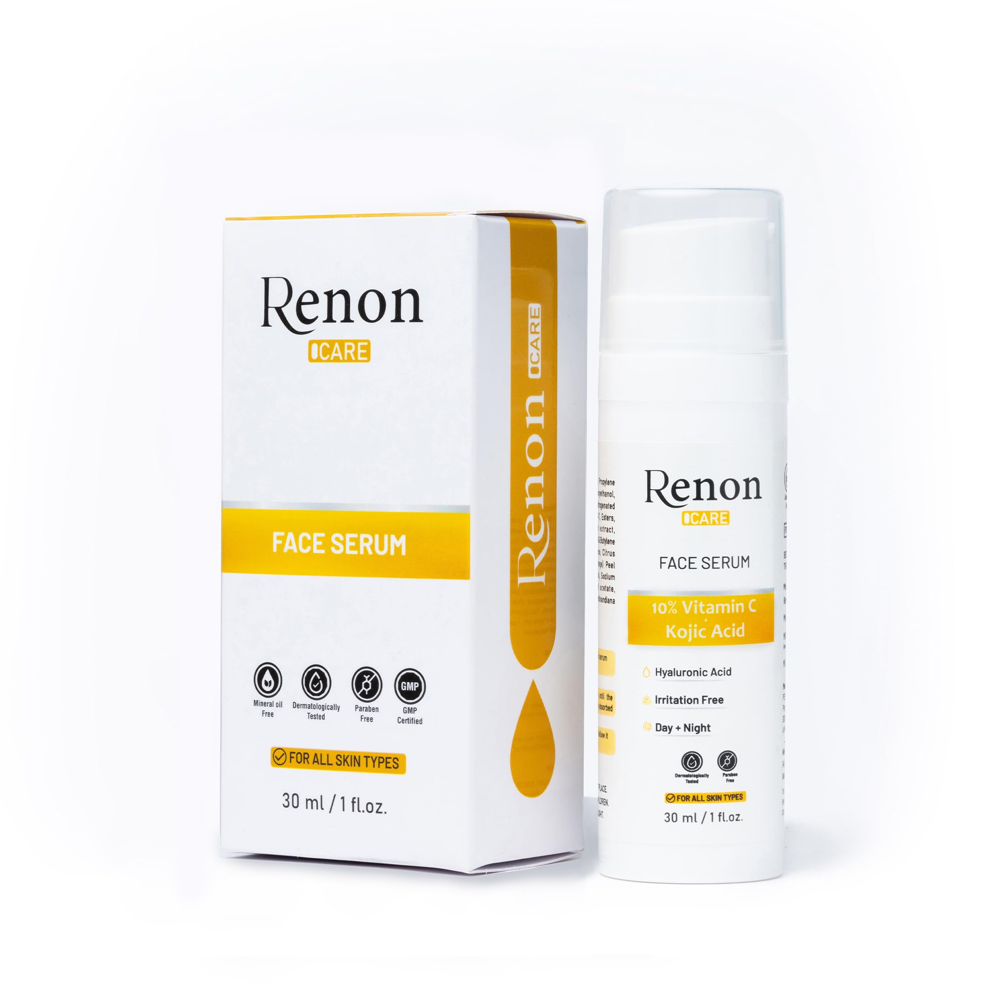 Renon 10% Vitamin C Face Serum | Kojic Acid Serum | Face Serum for Oily skin | Face serum for women | Face serum for Men | Derma Tested | Non Sticky Serum