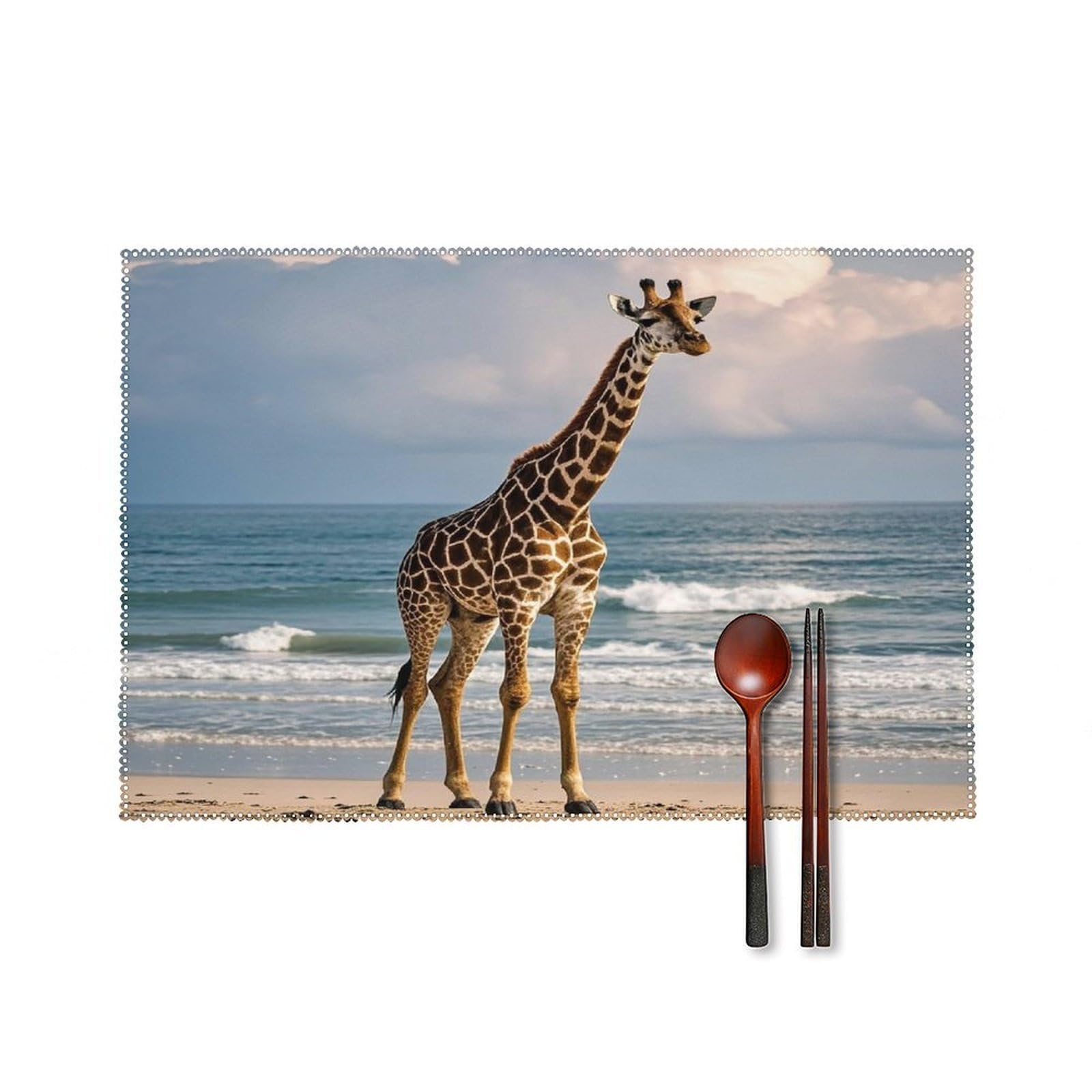 Giraffe on The Beach Placemats Set of 6 Heat Resistant Non-Slip Table Mats Washable Indoor Outdoor Place Mats Rustic Vintage Seasonal Placemat for Kitchen Dining Outdoor Party Table Decor