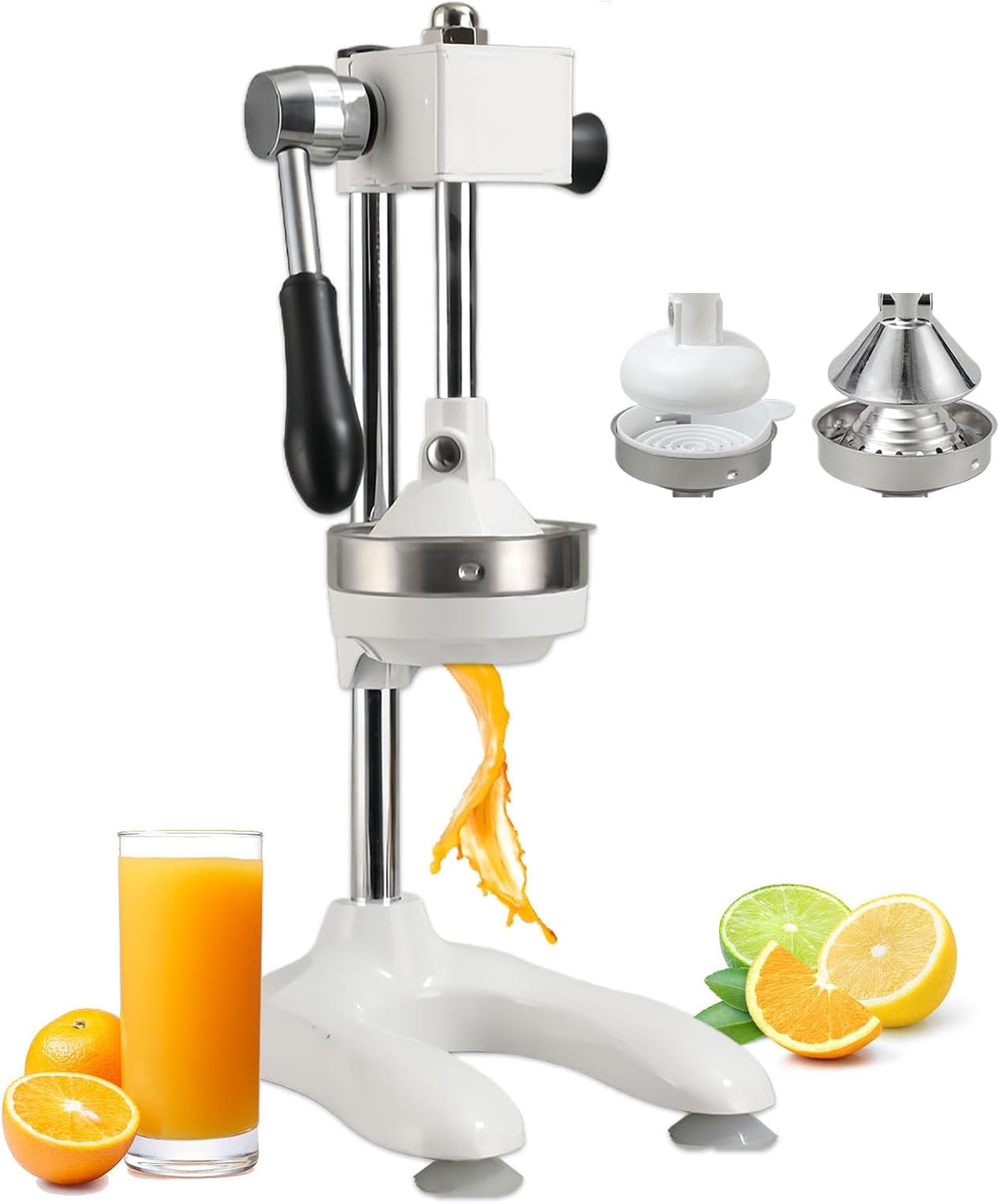 Commercial Cast Iron Orange Juicer Press, Professional Manual Lemon Squeezer For Fresh Juice, Stainless Steel Construction, Crusher With 2 Molds, 3s Quick Juice Uniform Force