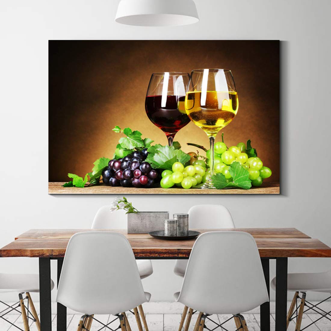 Denozer - Wall Art for Kitchen Canvas Artwork Fruits Grapes Wine Bottle Foods Canvas Painting for Dining Room Wall Decor Home Decoration - 24x16 inches