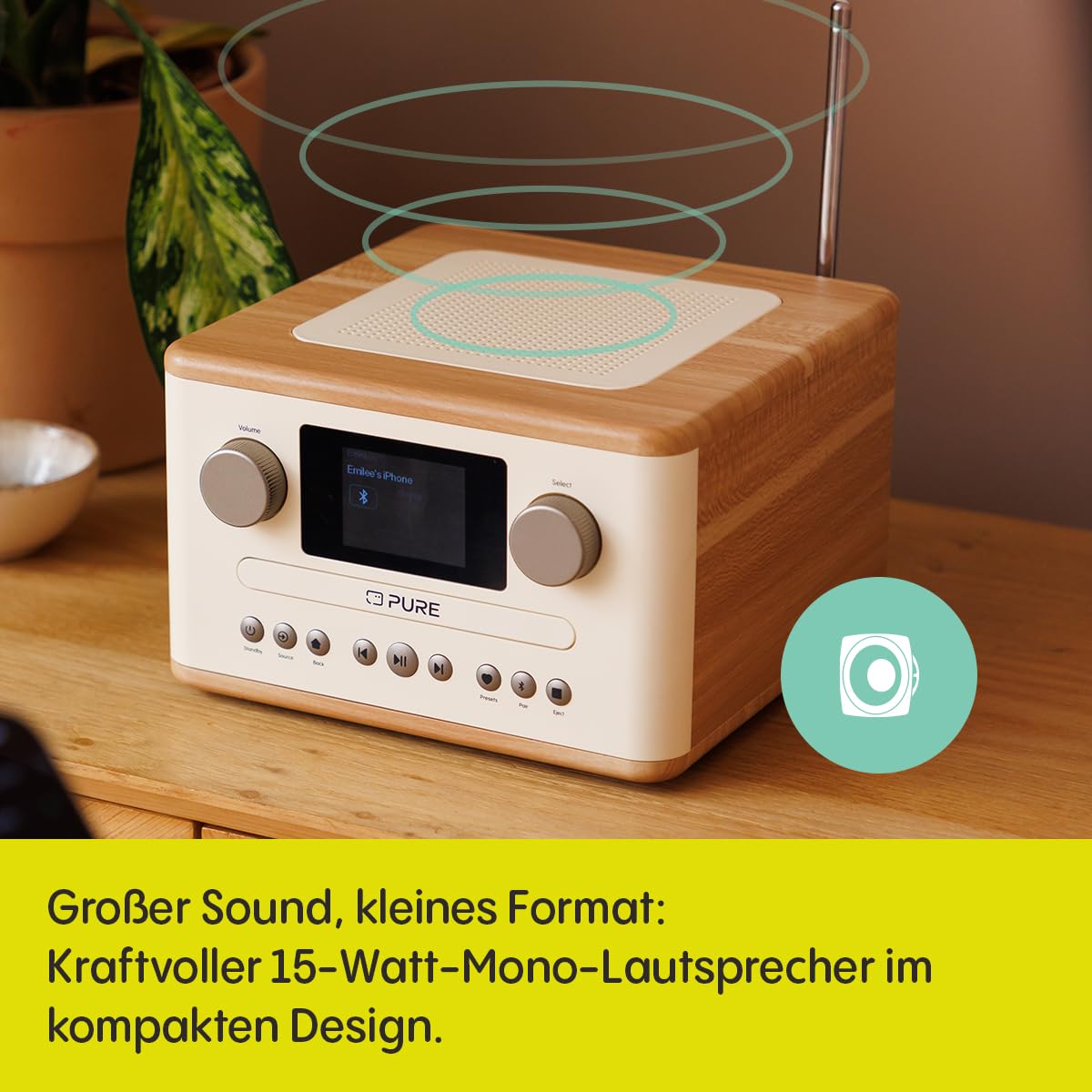 Pure Classic C-D4 – DAB+ & UKW Radio mit CD-Player, Netzbetrieb, Bluetooth 5.3, USB & AUX, Farbdisplay, 15 Watt Lautsprecher, Dual-Wecker, Fernbedienung – Cotton White/Oak