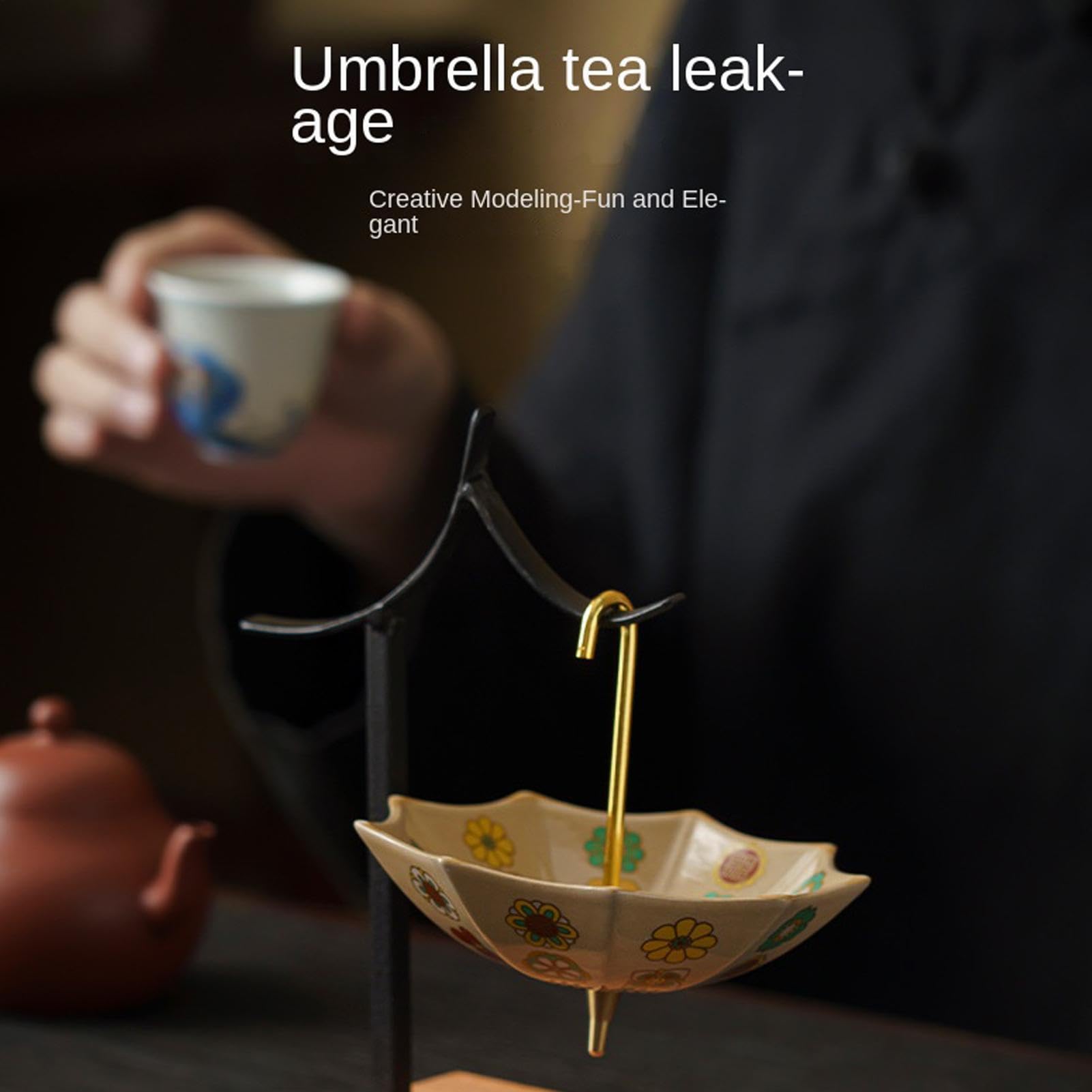 Teesieb, Keramik-Teesieb in Regenschirmform und Basis mit Haken, Teesieb für losen und losen Tee, geeignet zum Kochen, Aufgießen, Verwendung in Spüle, Strand, Büro, Zuhause, Reisen und Küche