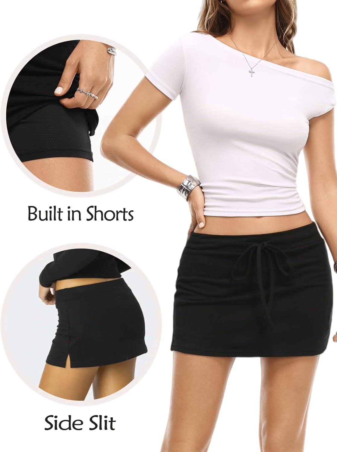 Danysu Stretchy Mini Skorts Low Waist Skirt with Shorts Side Slit 2025 Sports Daily Going Out Outfits - Image 5