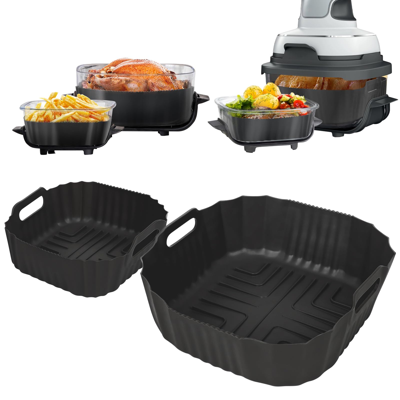 BYKITCHEN Air Fryer Silicone Liners for Ninja Crispi Portable Glass Air Fryer, 2PCS Air Fryer Liners for 4 QT & 6 Cup Glass Containers, Ninja Crispy Air Fryer Cooking System Accessories(Black)-image-44