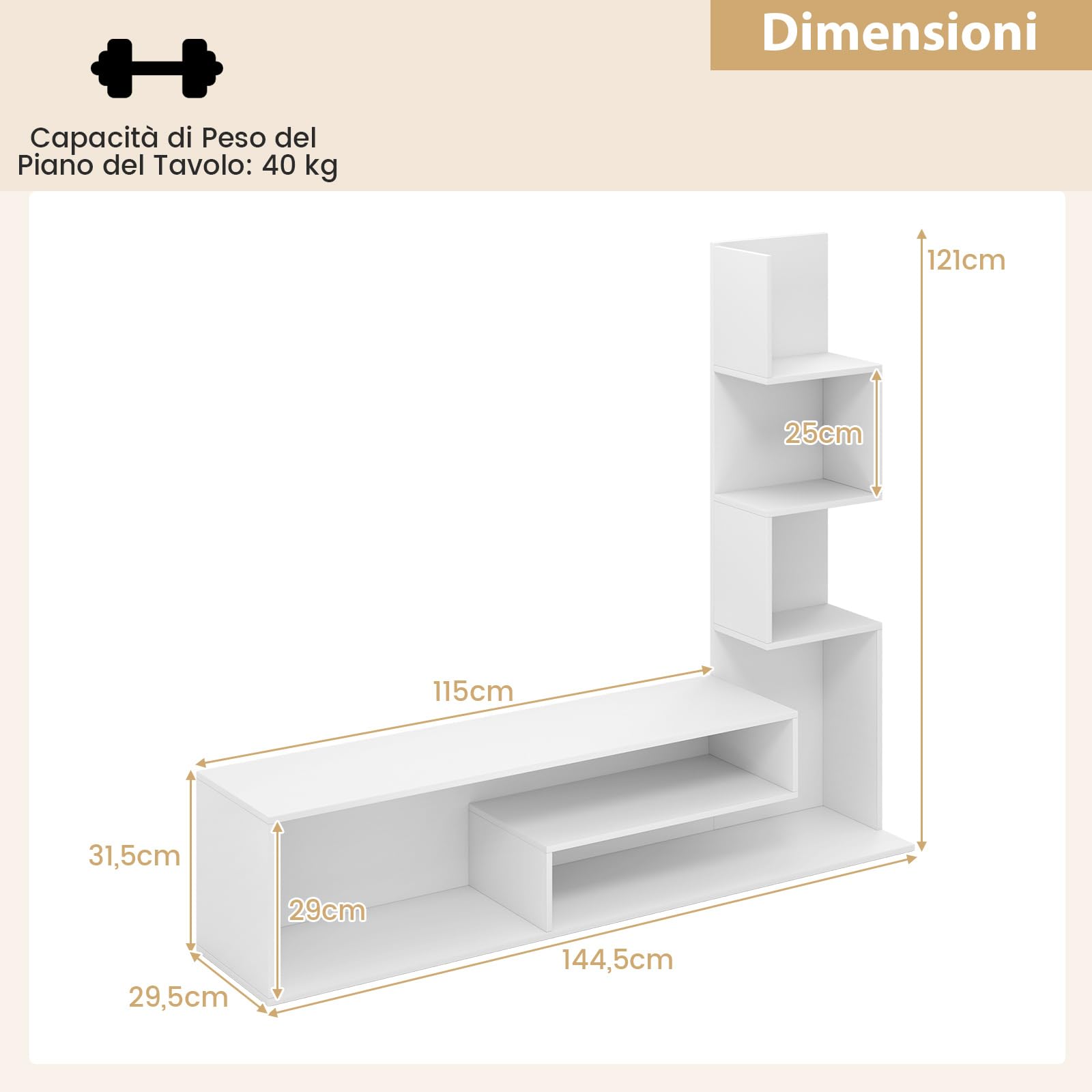 COSTWAY Mobile per TV a Cubi per TV Fino a 50”, Tavolo Console Media con Mensole di Stoccaggio a Forma di L e Scomparti Aperti, Centro di Intrattenimento per Soggiorno, Ingresso (Bianco)