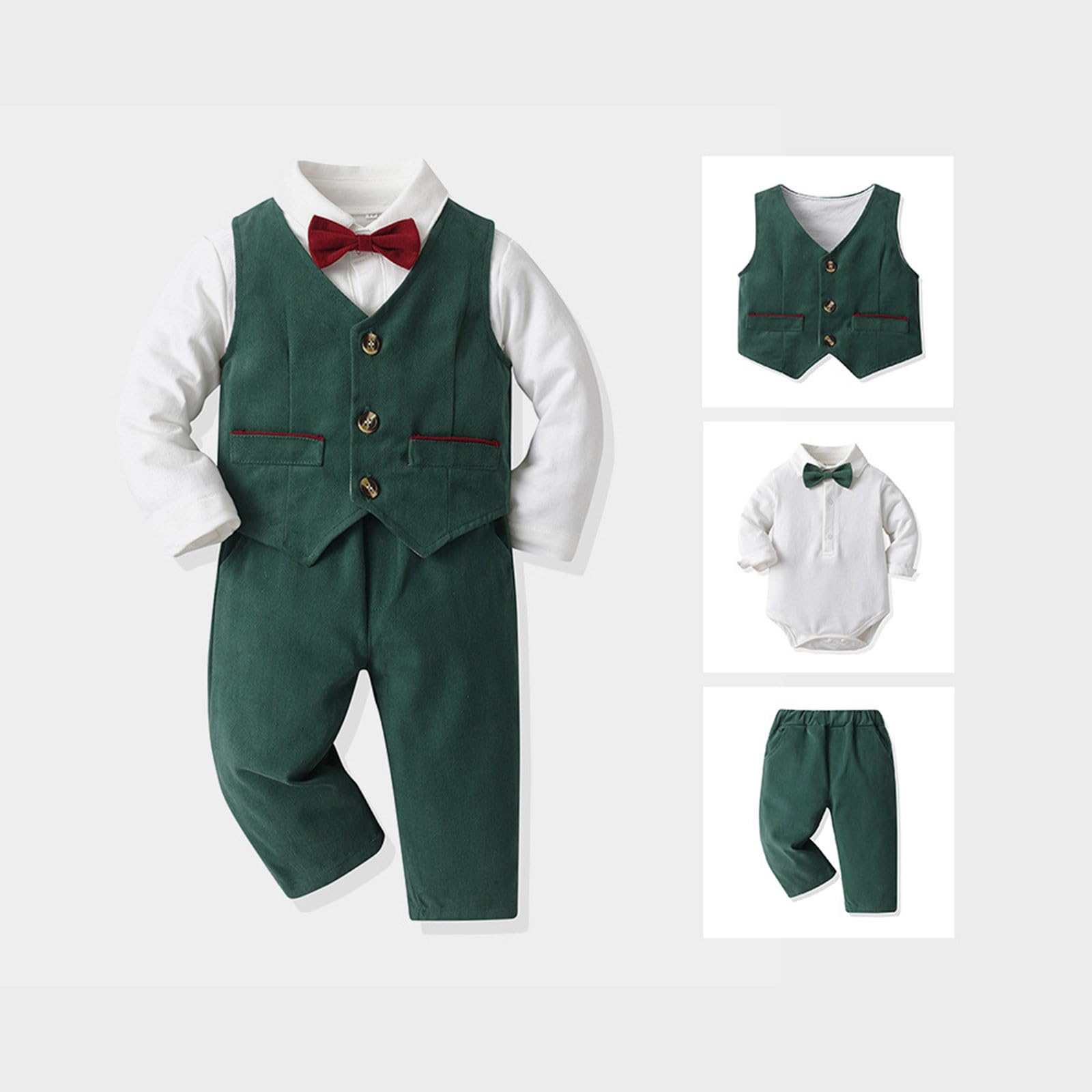 WWricotta Camicia a Maniche Lunghe da Bambino per Neonato, Pagliaccetto, Tuta, Pantaloni, Cappotto con Cravatta, 4 Pezzi, Abiti da Gentiluomo per Bambini