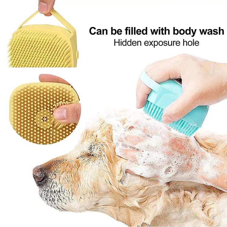 Miniatura 8 de Cepillo de baño para perros y gatos, hecho de silicona suave, cepillo de masaje para mascotas, con dispensador de champú, adecuado para perros y