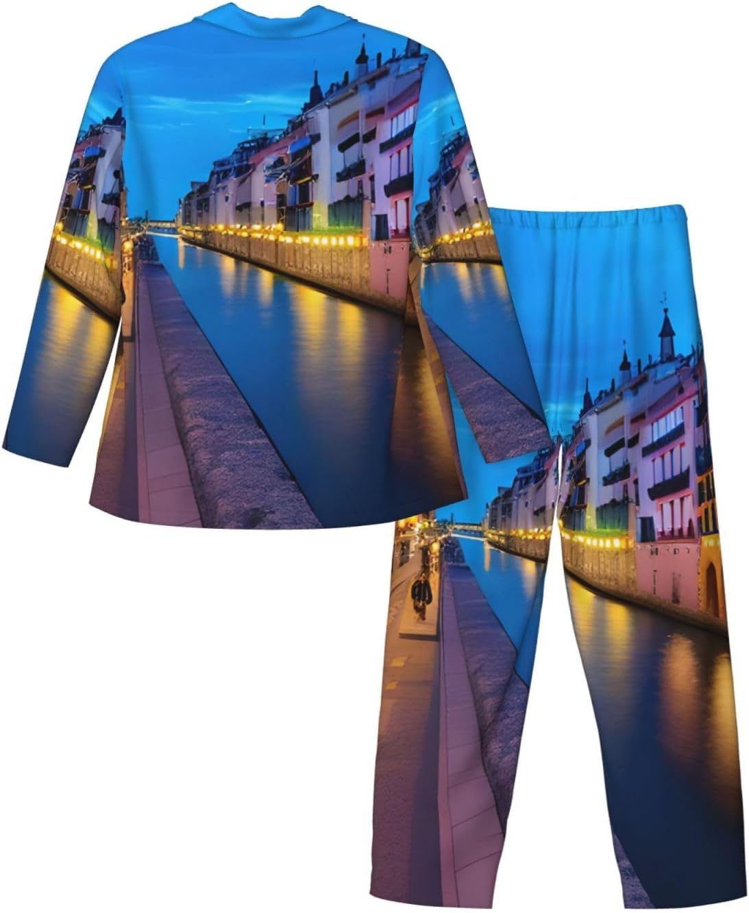 Spain Water City Print Luxurious Mens Pajamas Set,Breathable Pajamas Set,Perfect For Lounging Bed,Sofa