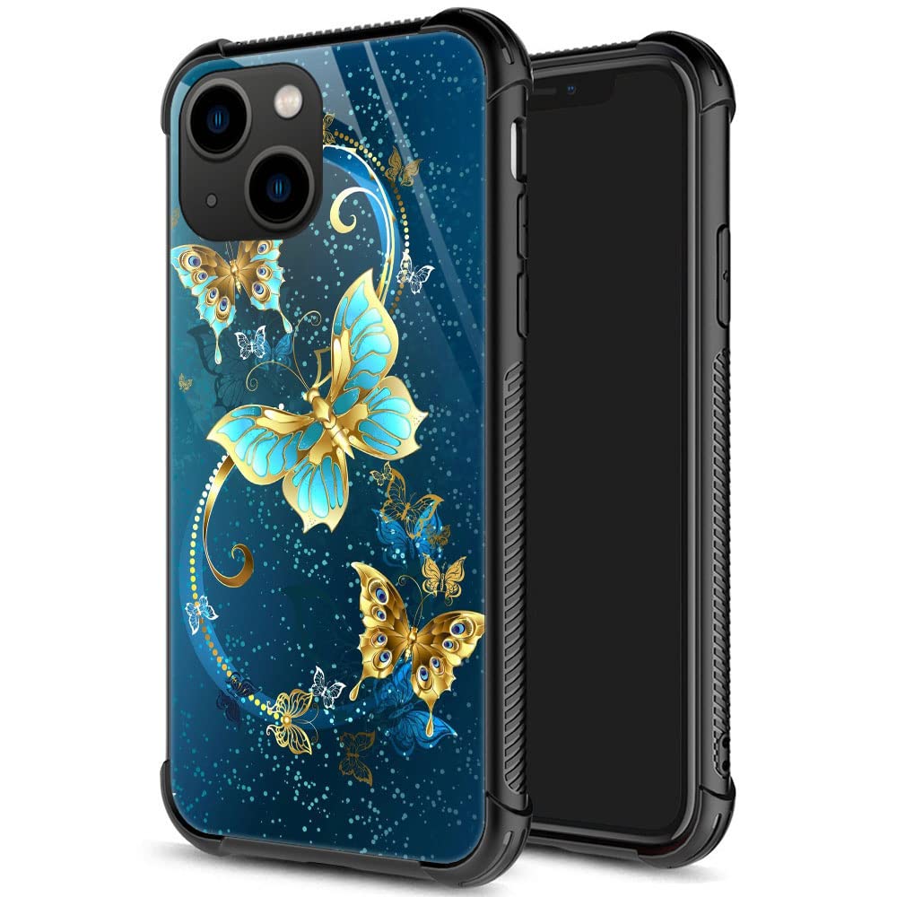 ZHEGAILIAN for iPhone 14 Case, Military-Grade Protection, All-Around Shockproof Corners, Anti-Scratch Phone Case for iPhone 14 - Emerald Butterfly
