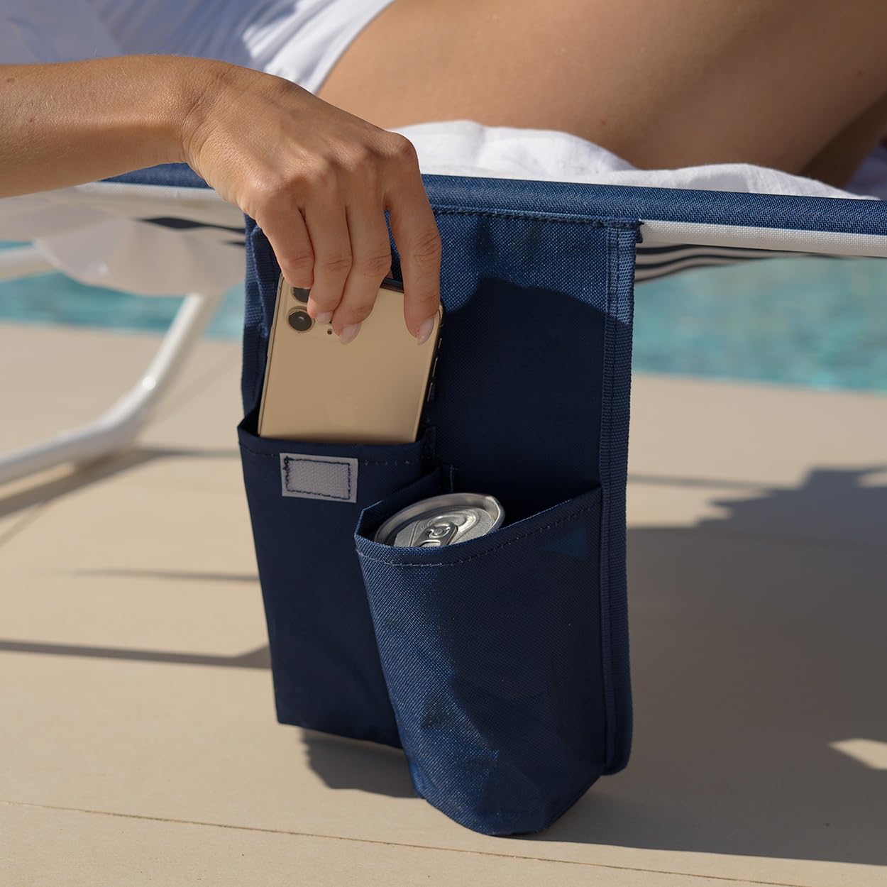 Flamingueo Krzesło plażowe, składany leżak, 5 pozycji, regulowany parasol UPF 50+, otwór na głowę i ramię, ergonomiczna poduszka - aluminium i poliester, niebieski
