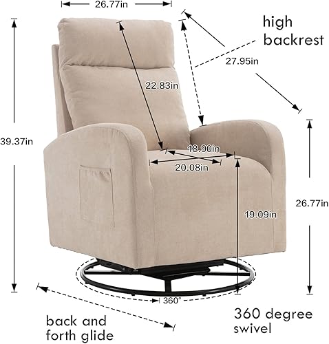 Miniatura 2 de Mecedora giratoria, sillón giratorio para guardería, tapizado de tela de tilo, mecedoras modernas con respaldo alto para guardería, dormitorio, sala
