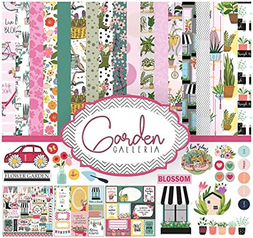 Inkdotpot Floral House Plants Theme Collection Double-Sided Scrapbook Paper Kit Cardstock 12"x12" Card Making Paper Pack with Sticker Sheet - 16 Pages - Pastel Pink