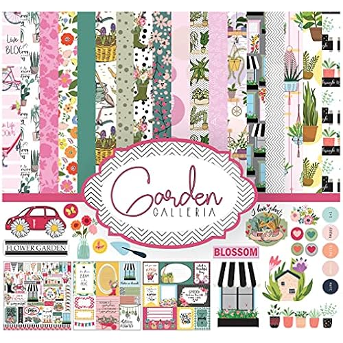 Inkdotpot Floral House Plants Theme Collection Double-Sided Scrapbook Paper Kit Cardstock 12"x12" Card Making Paper Pack with Sticker Sheet - 16 Pages - Pastel Pink