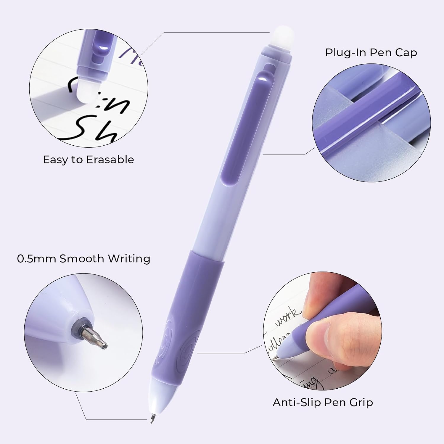 M&G Erasable Pens, 4 Pcs Fine Point 0.5mm Black Ink Erasable Gel Pens with Comfort Grip and Cap, Make Mistakes Disappear for Drawing Writing Planner and Crossword Puzzles image 5