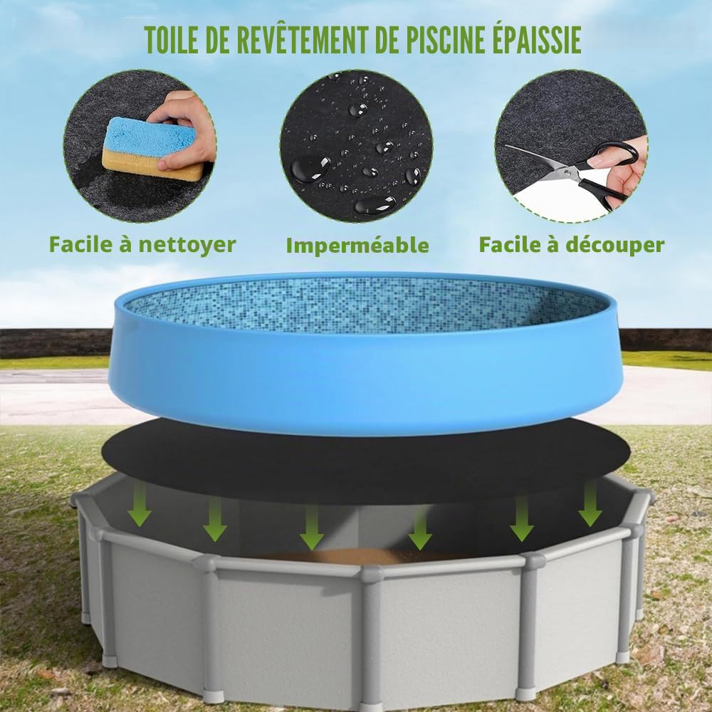 Rond Tapis Piscine Hors Sol, Tapis de Protection de Sol pour Piscines Hors-Sol, Tapis de Revêtement de Sol de Piscine, für Frame Pools, Pool Unterlage Outdoor, Hôtels, Villas(Noire)
