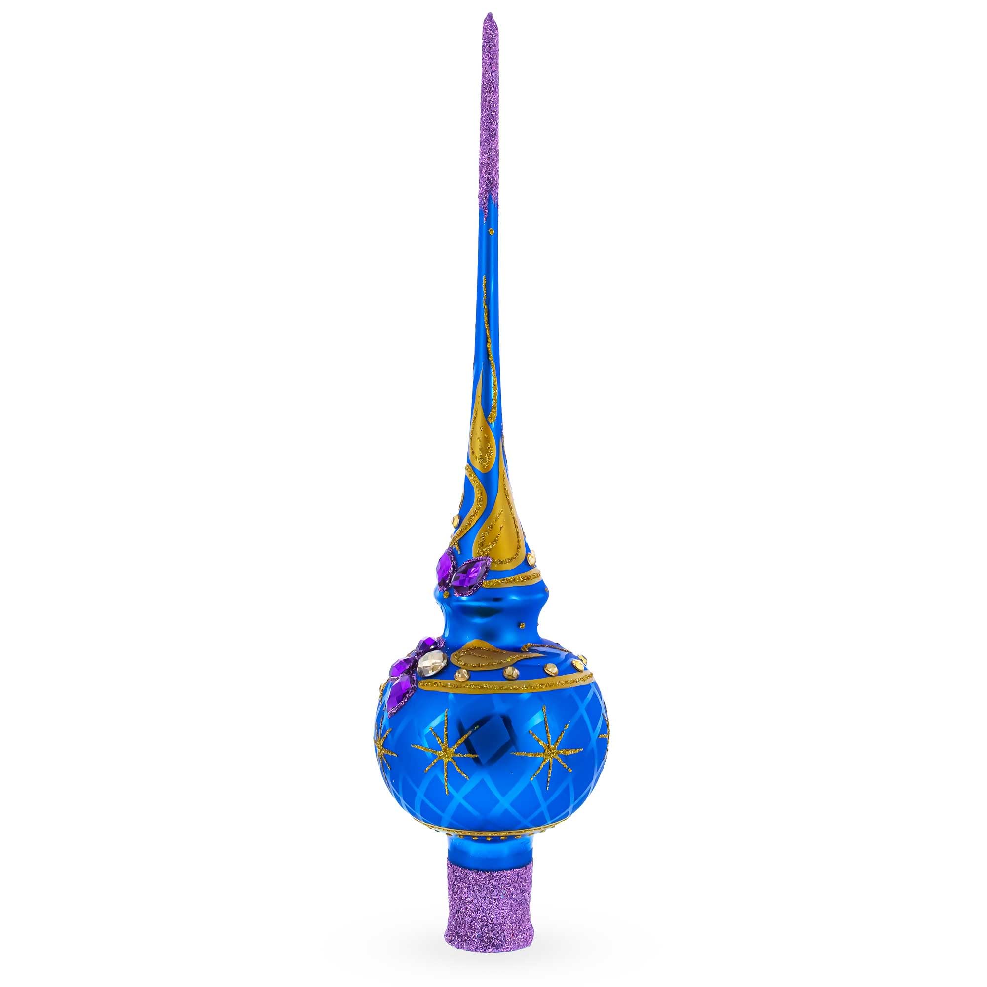BESTPYSANKY Décoration de sapin de Noël en verre bleu brillant 11 pouces