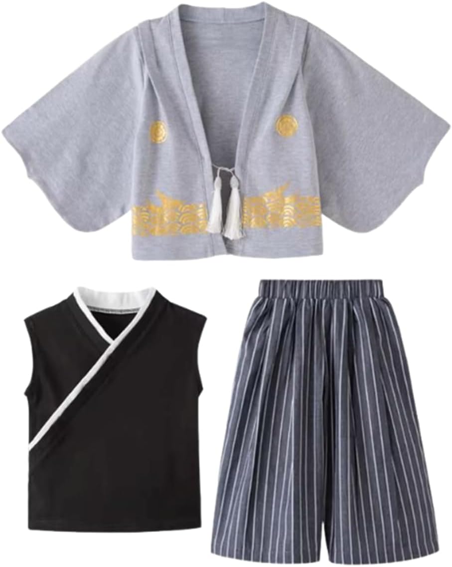 Japanese Kimono Kids Three Piece Set Long Sleeve Boys Girls Kimono Clothes Japanese Style Clothes Spring Fall