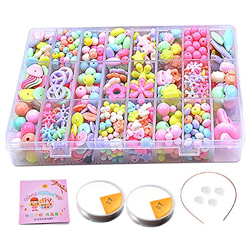 DIY Beads Set with 2 Rolls String,24 Different Types and Shapes Colorful Acrylic Beads for Bracelets Craft Beads,Jewelry Making,Necklaces,Key Chains and Kids Jewelry(Fresh Macaron Style)