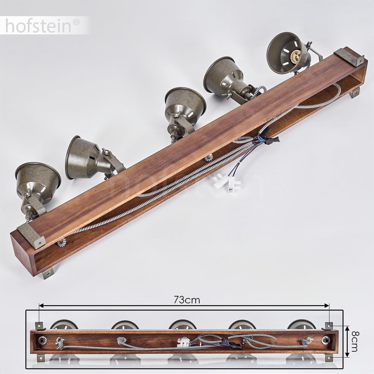 Pehefito, plafoniera moderna in metallo/legno nero/marrone scuro/verde/grigio, plafoniera industriale con paralume orientabile, 6 fiamme, 5 x GU10 senza lampadine