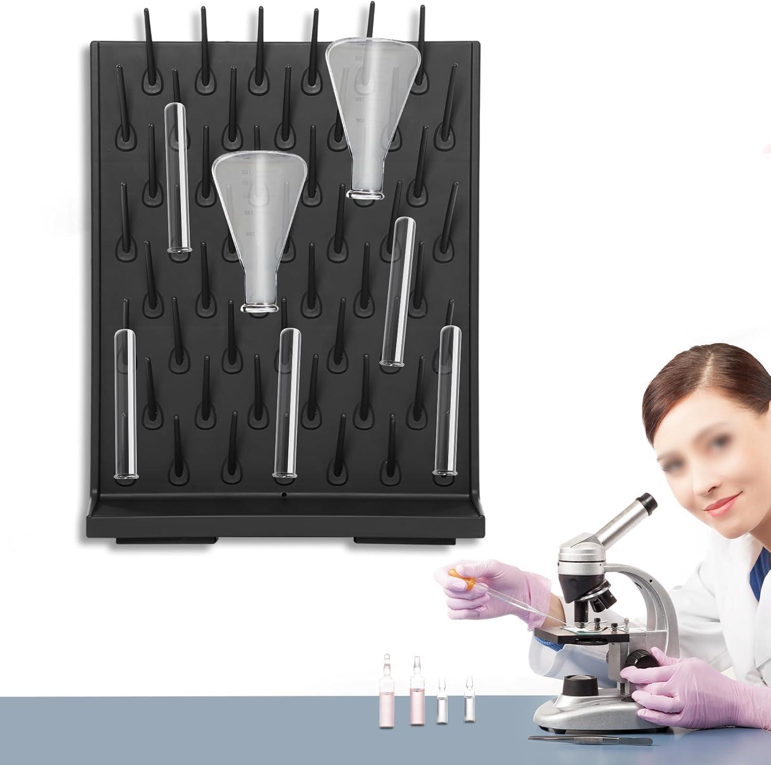 Égouttoir De Laboratoire, Égouttoir Amovible pour Verrerie, 52 Supports, Fixation Murale, Panneau Perforé pour Tubes, Béchers Et Flacons.