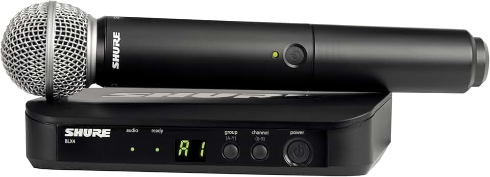 Shure BLX24/SM58 Wireless Microphone System - 14-Hour Battery Life, 300 ft Range, UHF | Includes SM58 Handheld Vocal Mic, Single Channel Receiver | H9 Band (BLX24/SM58-H9)