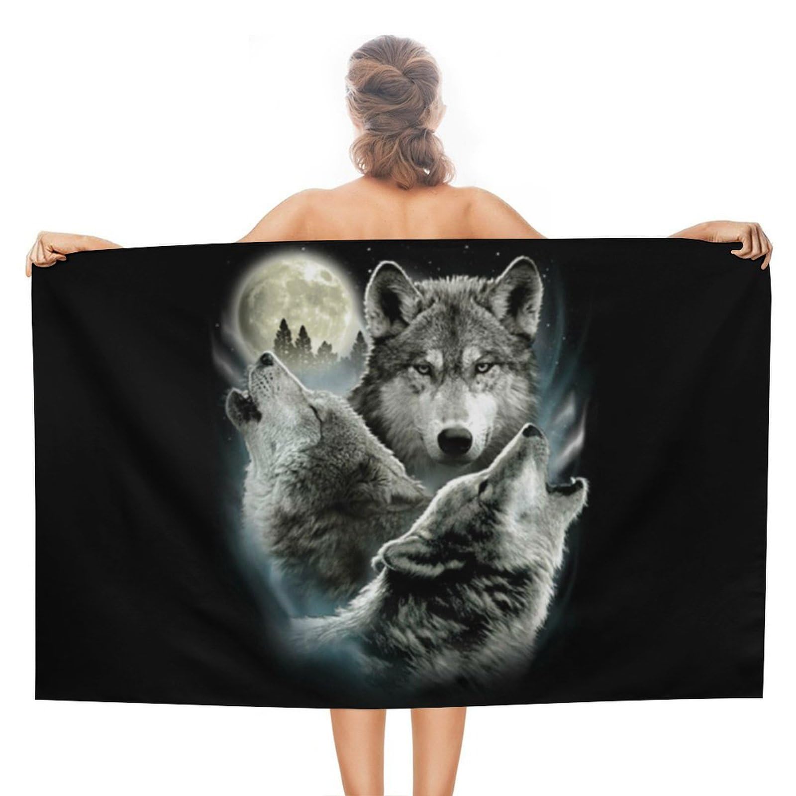 LEDFCVSU Beach Towel, Three Wolf And Moon Bath Towel, Absorbent Towel for Swimming, Sports, Travel