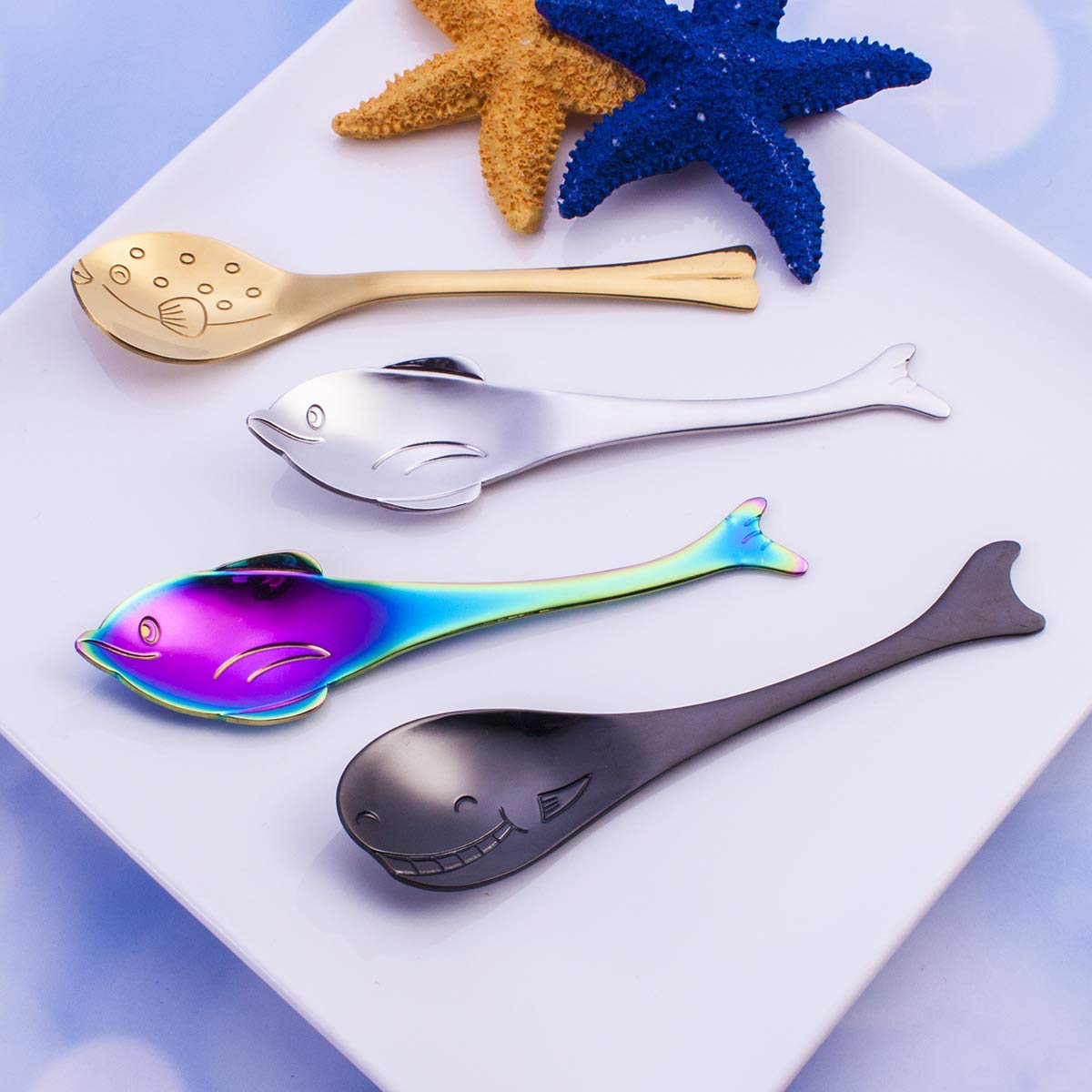 Yardwe Lot De 3 Cuillères à Café En Acier Inoxydable Forme Baleine/Requin - Cuillères Originales Pour Thé, Dessert Et Yaourt