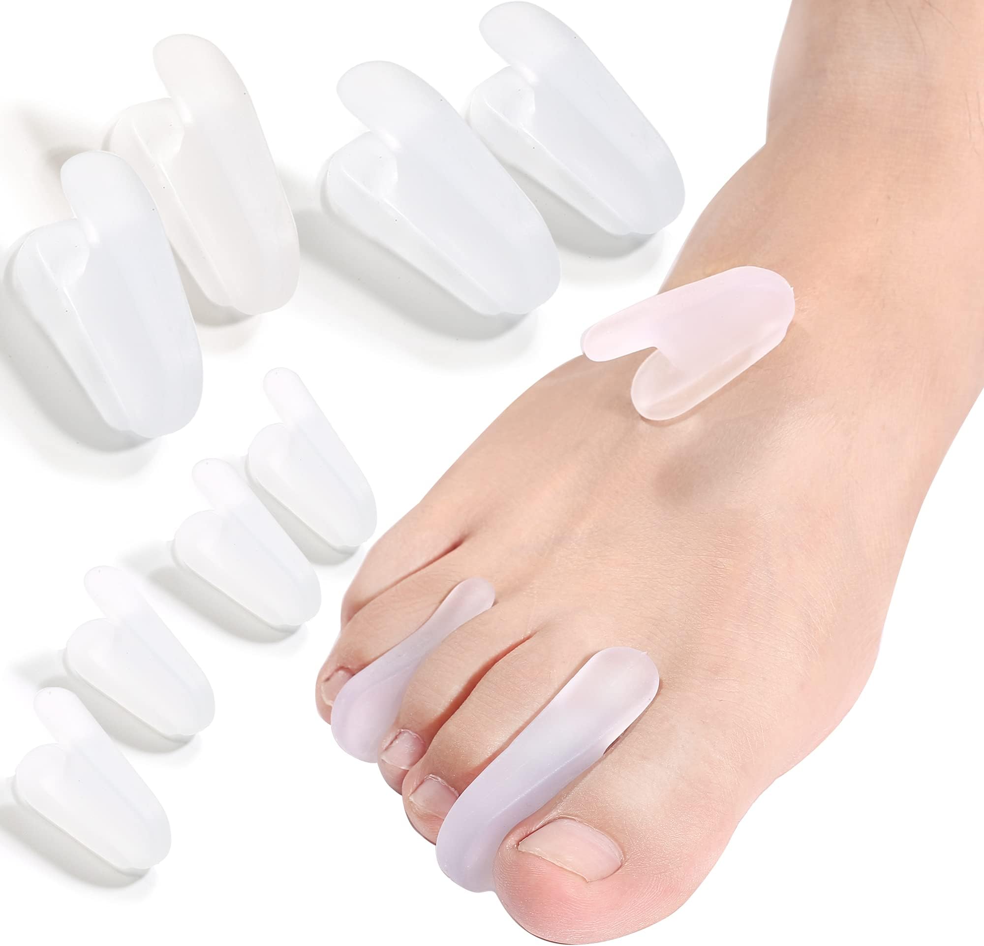 Toe Separators 8PCS Soft Flared Gel Toe Spreader Silicone Toe Spacers for Overlapping Toes - Bunion Corrector Toe Splint Helps with Pain Relief - Restoring Toe for Men and Women-(4S+4L) (Clear)