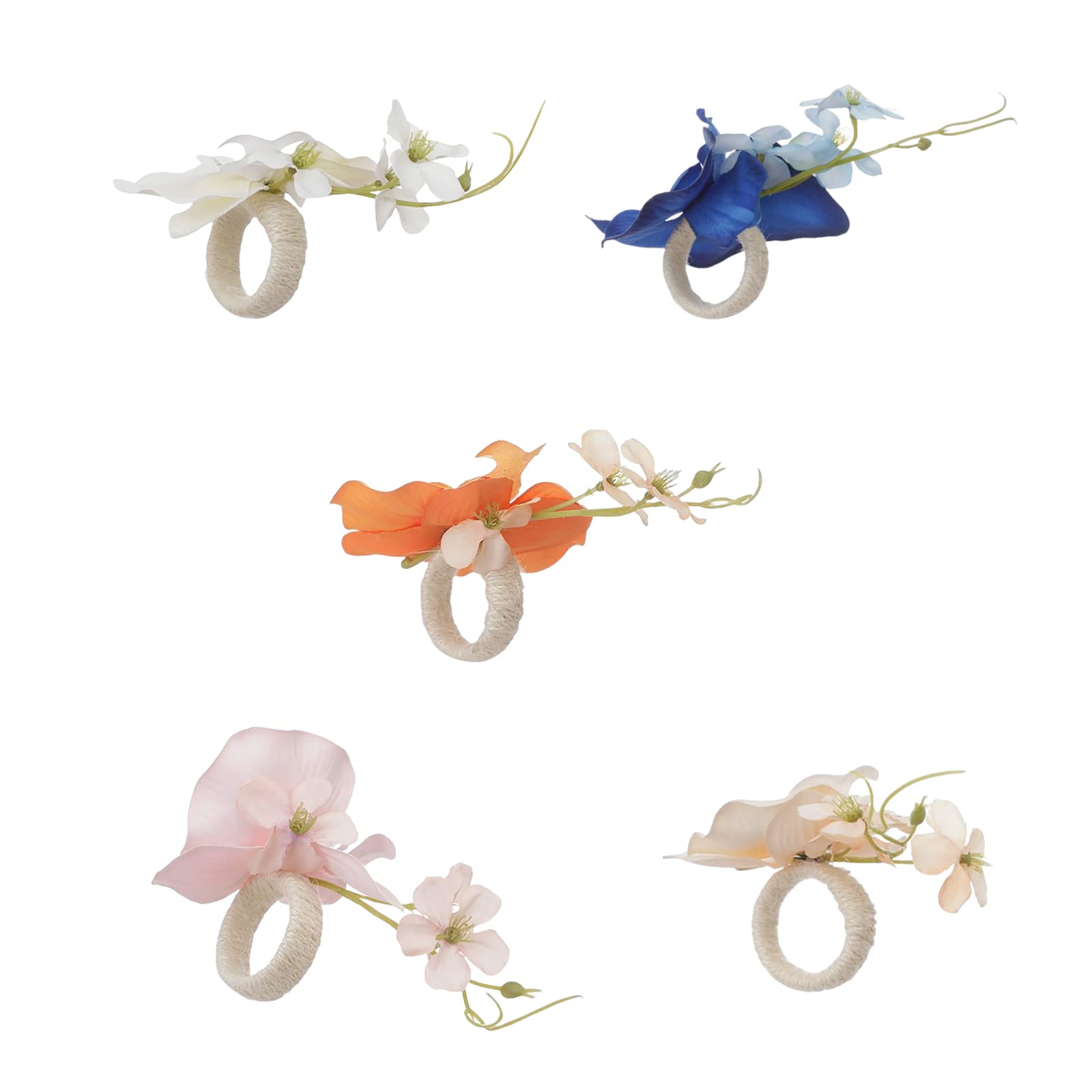 Lot De 6 Ronds De Serviette Fleuris Artisanaux - Décoration De Table Orchidée Papillon, Tissu