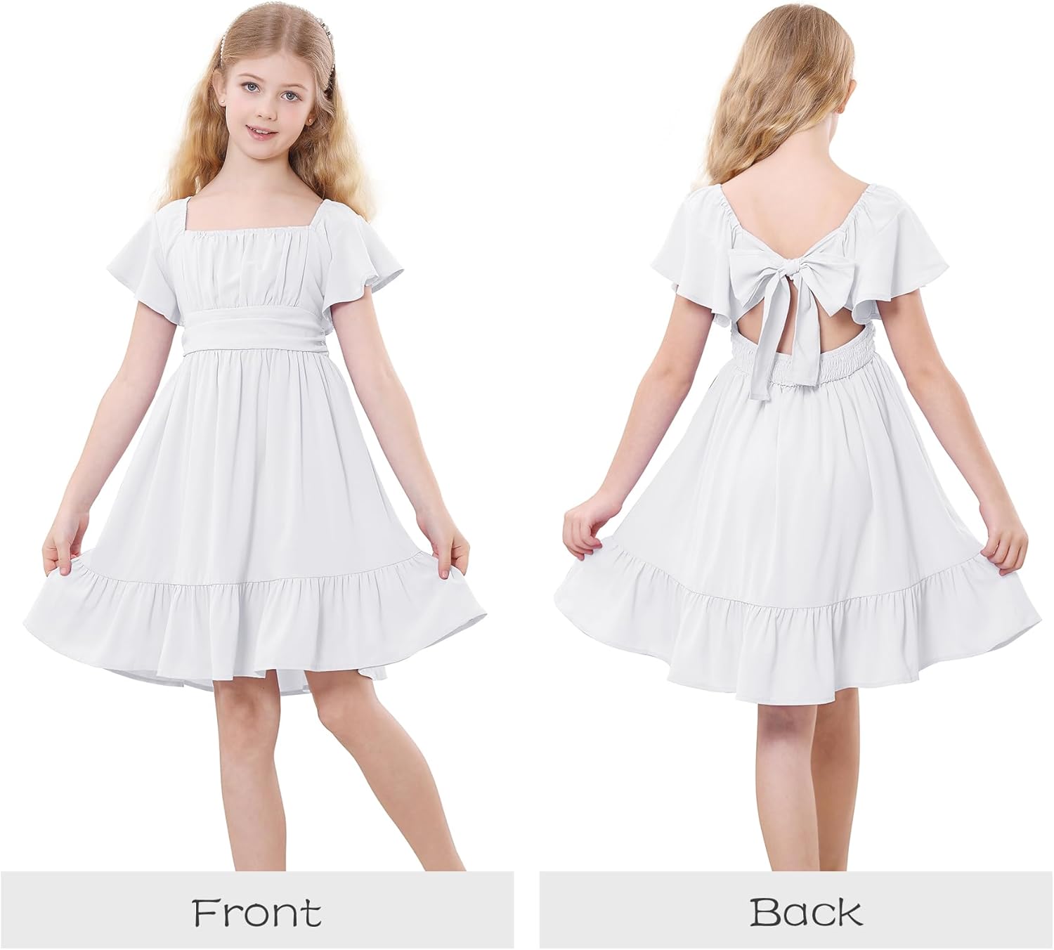 Zando Girls Dresses Tie Back Dress for Girls Ruffle Short Sleeve Dresses Tween Kids Off Shoulder Junior Dress 6-16 Years - Image 2