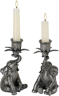 NIKKY HOME Elephant Taper Candle Holders Set of 2, Vintage Candlesticks Pedestal, Centerpieces Decorations for Fireplace Mantel Dining Table
