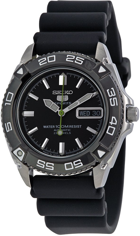 5 Men's Black Dial Rubber Automatic Watch - Snzb23J2, Analog Display